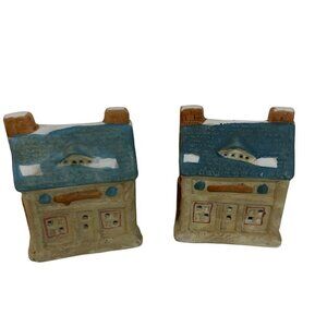 Miniature Christmas Holiday Old Village Houses Chimney Ceramic Primitive Lot of